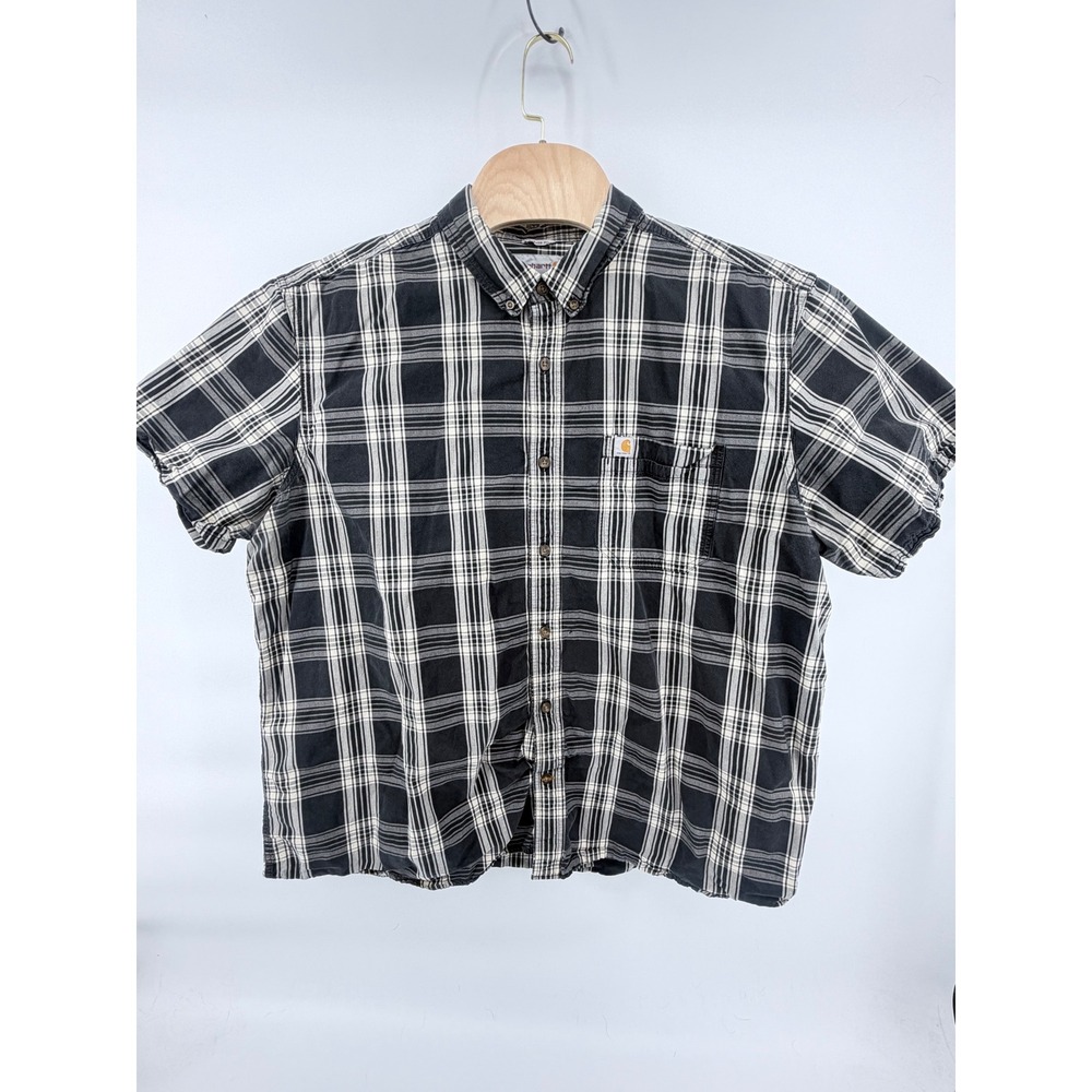 Carhartt Button Down Shirt Mens 3XL Black Plaid Relaxed Fit Short Sleeve Cotton